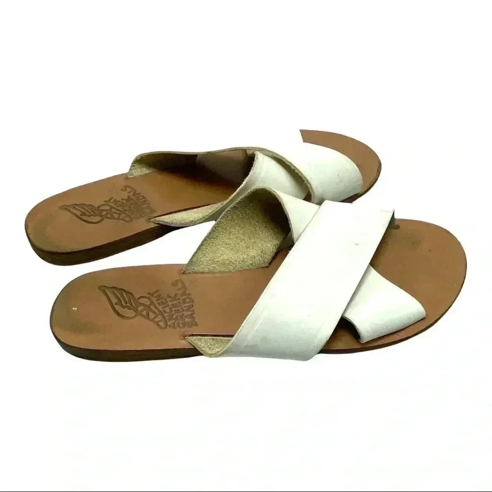 Ancient Greek Sandals Thais Leather sandals slides wide cross straps size 7